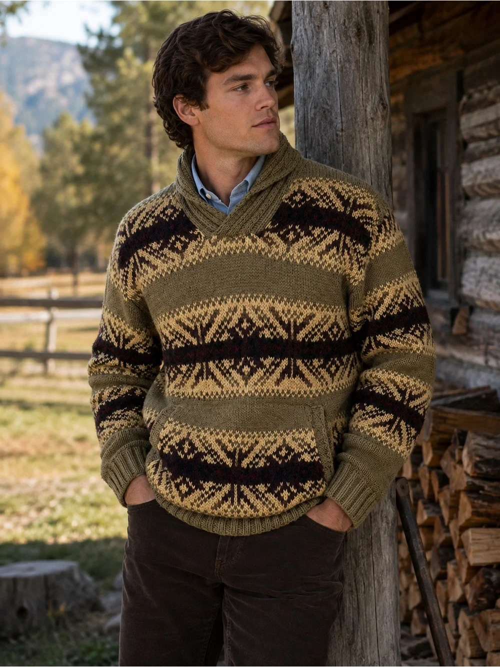Polo Ralph Lauren Vintage Fair Isle Shawl Collar Wool Sweater | LARGE